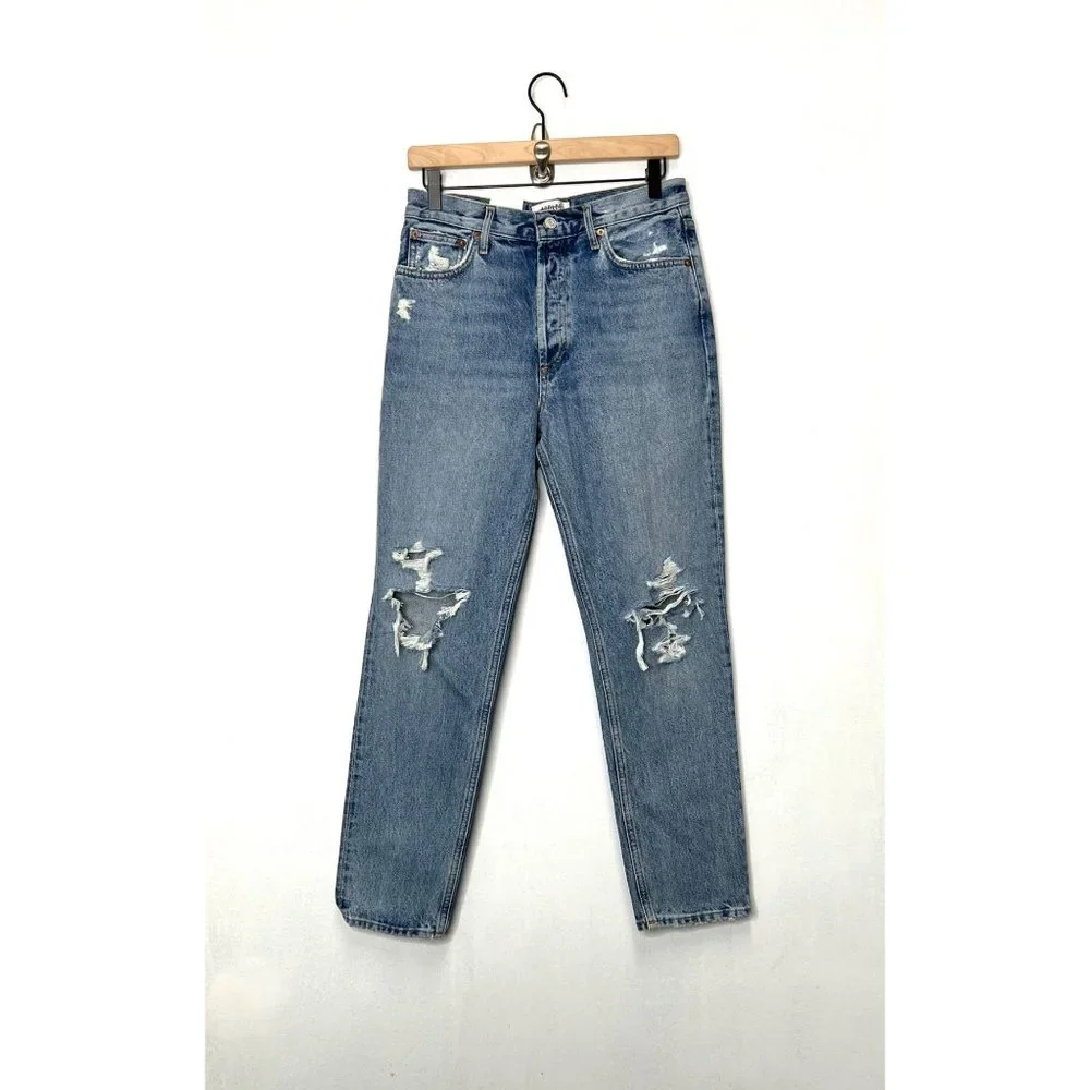 Agolde Fen High Rise Relaxed Taper Destroyed Blue Jeans Size 29 - Picture 4 of 5